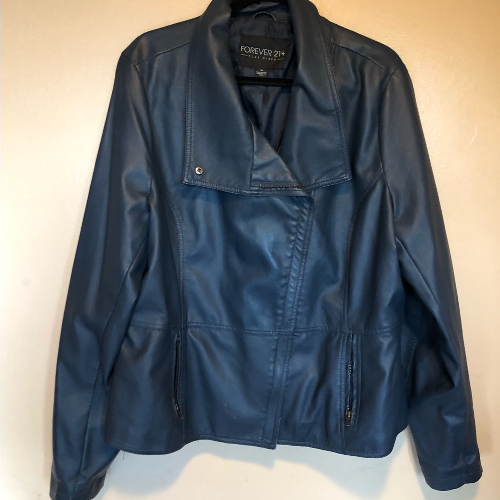 Forever21 Blue moto inspired “leather” jacket - 3X